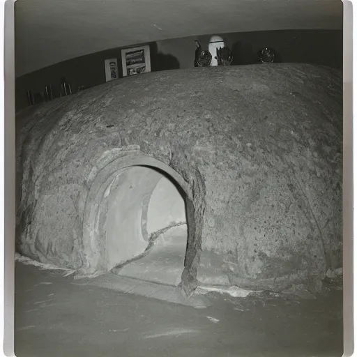 Prompt: a swiss underground bunker project for protection of every swiss residence in the cold war, medium, strong, boulder bunker, 6 0 s, polaroid