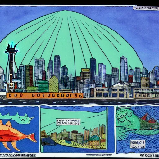 Image similar to the city of seattle attacked by a sea monster