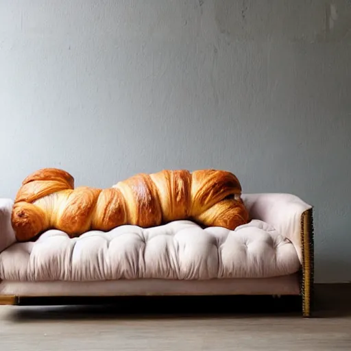 Image similar to a sofa in the shape of a croissant