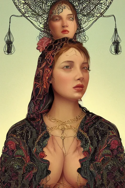 Prompt: the woman, trending on cgsociety, 4 k digital art, intricately defined, complexly detailed, mannerism, [ tarot card ]!!!!!