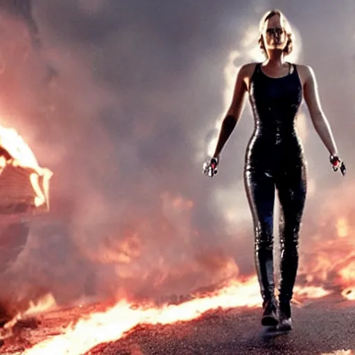 Prompt: amazing promo of Jennifer Lawrence as the T-9000 in a 2029 remake of Terminator