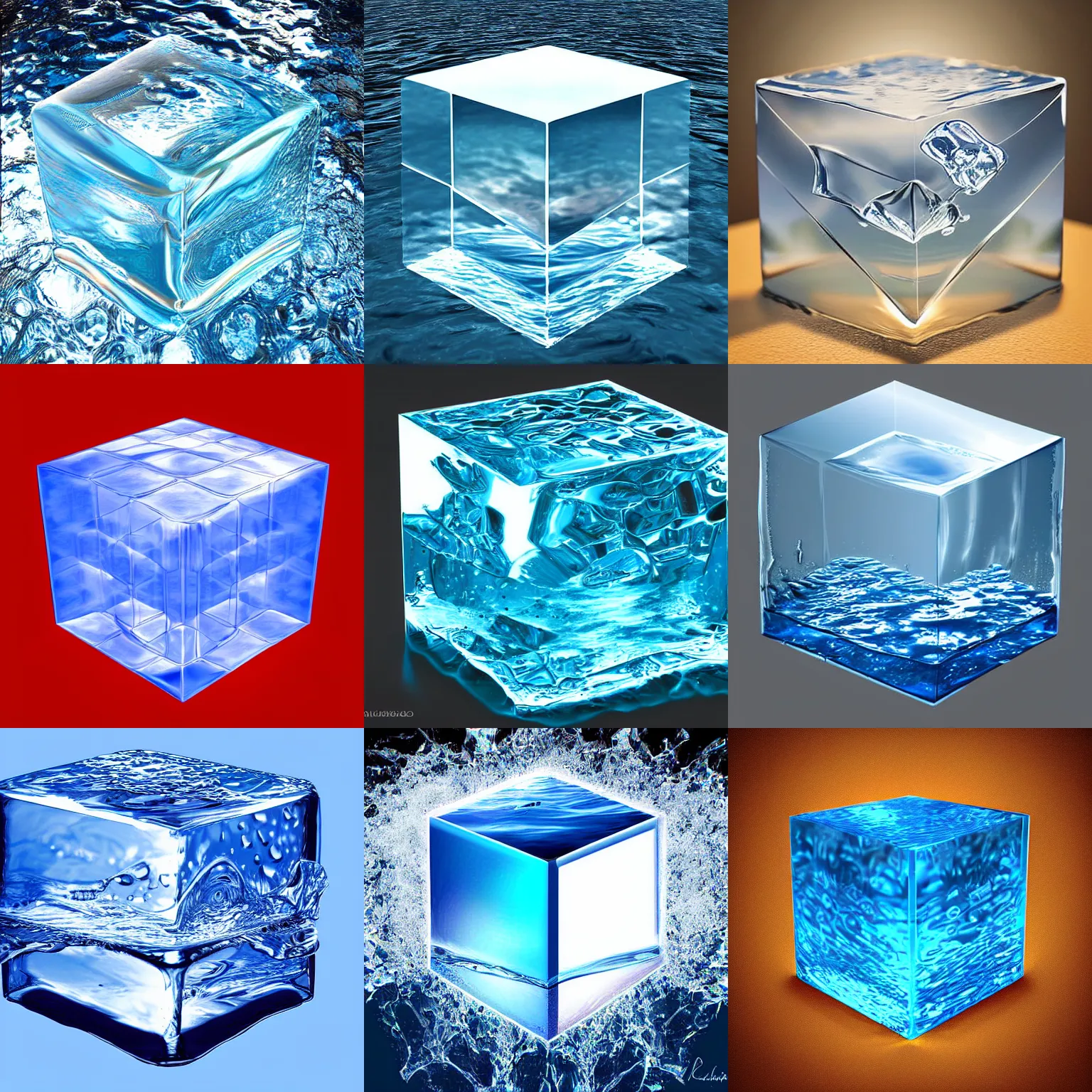 Prompt: an cube made of water, transparent, digital art, stunning