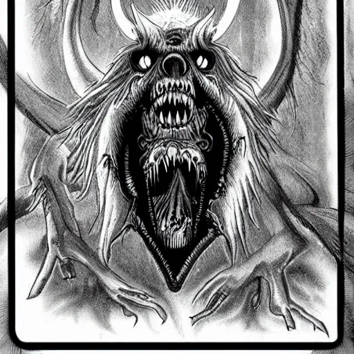 Image similar to ghoul wolf, cryptid, creature, horror art