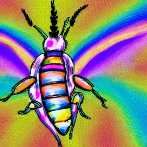 Image similar to photo of a hybrid between a bee and a rainbow unicorn