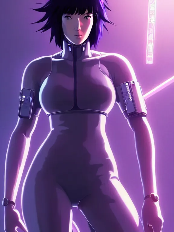 Image similar to a fullbody portrait of motoko kusanagi ghost in the shell, finely detailed features : : gits sac twenty forty five netflix : : by ilya kuvshinov, rossdraws, artgerm, sola digital arts, production ig, anti aliasing, raytracing : :