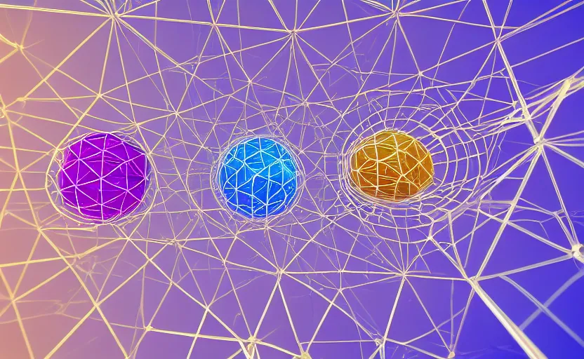 Image similar to Intertwined recursive 3d sacred geometry spheres cubes and prisms in a honycomb structure, by stephen kruse, rendered in lumion, 8k resolution, psychedelic lighting, muted color scheme, realistic shadows, cgscociety, stephen kruse, trending on artstation