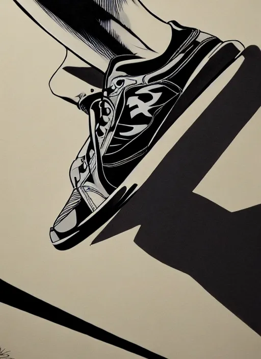 Prompt: sneaker head, powerful, cinematic, dramatic, super detailed and intricate, hyper realistic, 4 k render, by koson ohara, by darwyn cooke, by hiroshi yoshida, by kentaro miura