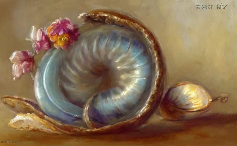 Prompt: Beautiful alchemy seashell. By Konstantin Razumov, highly detailded