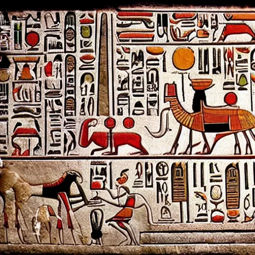 Image similar to egyptian hieroglyphs depicting a trip to mcdonalds