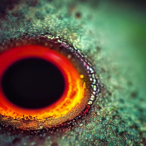 Image similar to fiery eyes in a photorealistic macro photograph, shallow DOF, wild