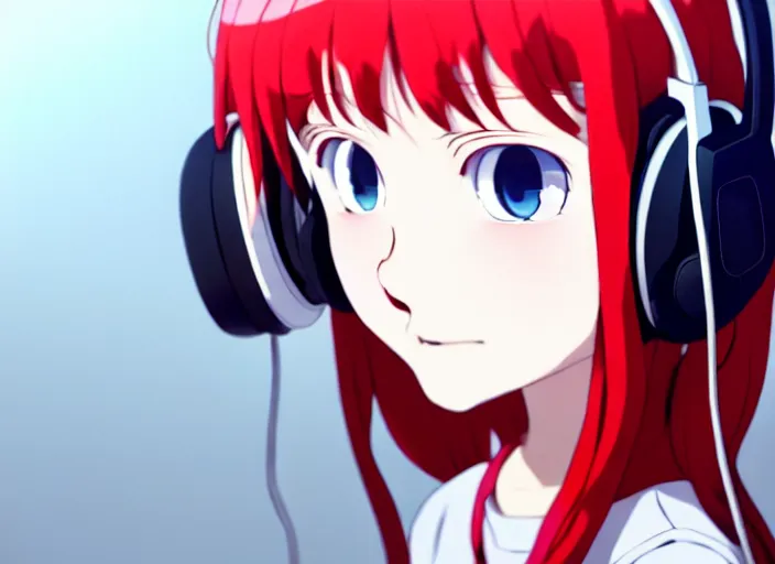 Prompt: a film still portrait of a white long hair red eyed young cute girl wearing a headset in a room interior, closeup, perfect art, gapmoe, trending on pixiv fanbox, painted by makoto shinkai takashi takeuchi studio gibli yoh yoshinari, kuvshinov ilya, 4 k