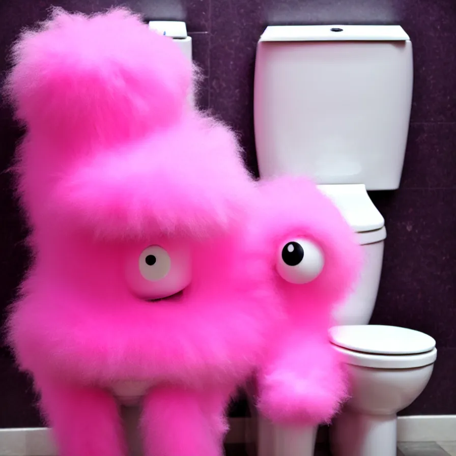 Prompt: fluffy pink toilet monster