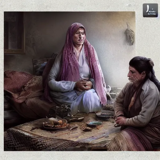 Image similar to hyperrealistic mixed media high resolution image of a beautiful Kurdish grandmother, stunning 3d render inspired art by István Sándorfi and Greg Rutkowski and Unreal Engine, perfect symmetry, dim volumetric lighting, 8k octane beautifully detailed render, post-processing, extremely hyper-detailed, intricate, epic composition, highly detailed attributes, highly detailed atmosphere, full body shot, cinematic lighting, masterpiece, trending on artstation, very very detailed, masterpiece, stunning, flawless structure, lifelike texture, perfection,