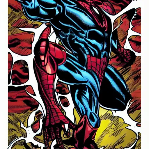 Image similar to iron man except he's venom (spiderman), amazing comic book illustration