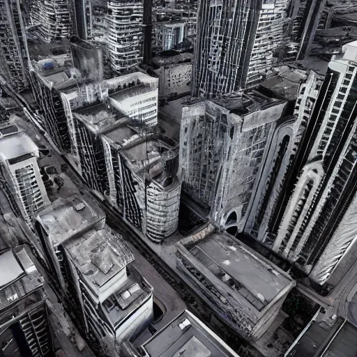 Image similar to apocalyptic city, buildings covered in shiny black liquid rubber