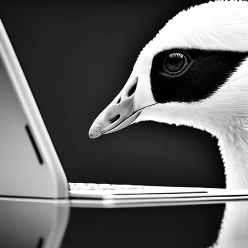 Prompt: Hacker goose with a keyboard in the mainframe, digital art, RTX on, perfect face, directed gaze, intricate, Sony a7R IV, symmetric balance, polarizing filter, Photolab, Lightroom, 4K, Dolby Vision, Photography Award