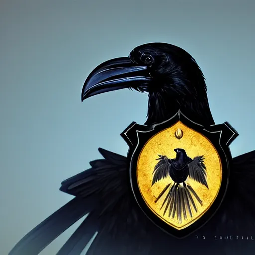 Image similar to family crest depicting a raven with a halo in style of halo emblems, with dramatic lighting, concept art, matte painting, 8 k, highly detailed, artstation
