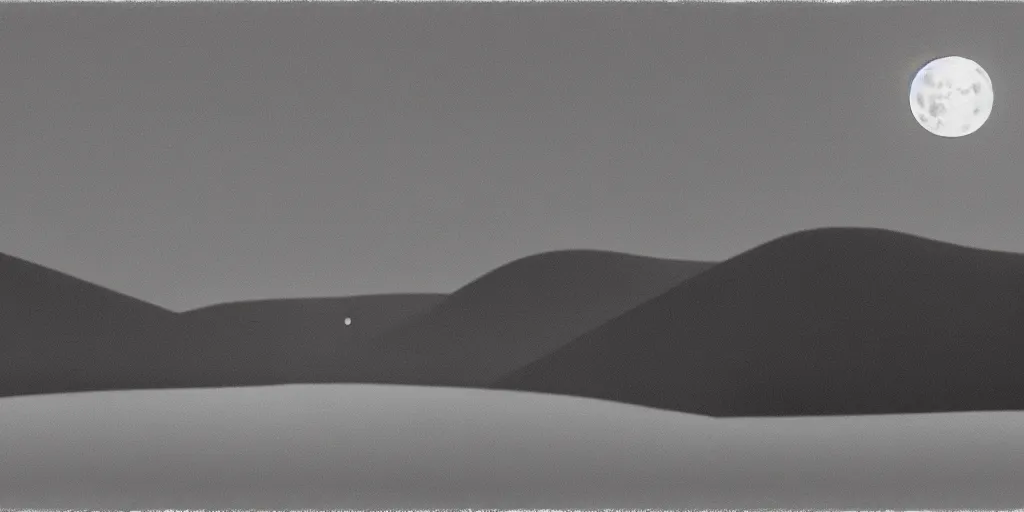 Prompt: moon hitting earth, Edward Hopper and James Gilleard Zdzis, black and white, hazy transition