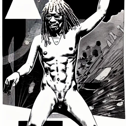 Image similar to alpha blondy by guido crepax, very detailed, 4 k