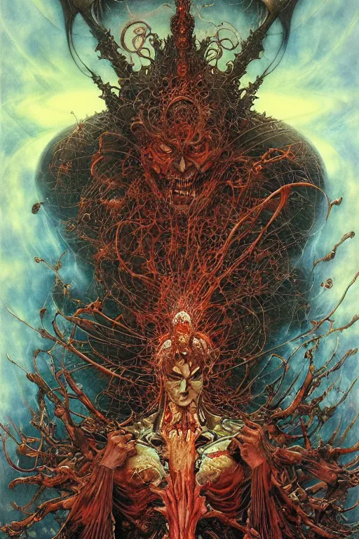 Prompt: realistic detailed image of a Wrathful God by Ayami Kojima, Amano, Karol Bak, Greg Hildebrandt, and Mark Brooks, Neo-Gothic, gothic, rich deep colors. Beksinski painting, part by Adrian Ghenie and Gerhard Richter. art by Takato Yamamoto. masterpiece