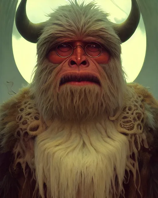 Prompt: highly detailed surreal vfx portrait of a wicked yeti, stephen bliss, unreal engine, greg rutkowski, loish, rhads, beeple, makoto shinkai and lois van baarle, ilya kuvshinov, rossdraws, tom bagshaw, alphonse mucha, global illumination, detailed and intricate environment