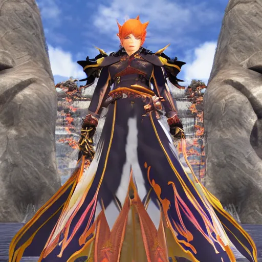 Image similar to FFXIV Primal Suzaku, incredible quality, trending, depth of field, symmetry, masterpiece