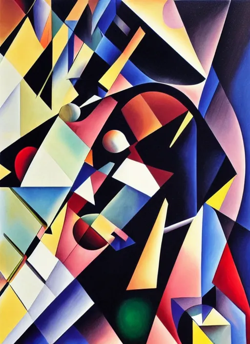 Prompt: A sad cubist young man in the Halls of Space. A surreal painting of Zaha hadid 3d kandinsky 3d, realistic shading, aesthetically pleasing composition, masterpiece, 4k, 8k, ultra realistic, super realistic