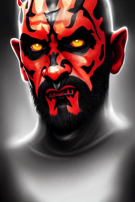 Image similar to a portrait of the darth maul from star wars, cyberpunk, short beard, high - contrast, intricate, elegant, highly detailed, digital painting, artstation, concept art, smooth, sharp focus, illustration