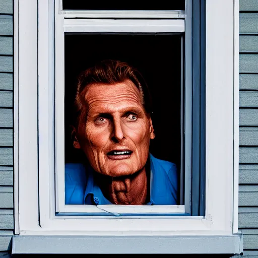 Image similar to robert stack unsolved mysteries staring into a homes window at night, ( sony a 7 r iv, symmetric balance, polarizing filter, photolab, lightroom, 4 k, dolby vision, photography awardm, voque, perfect face )