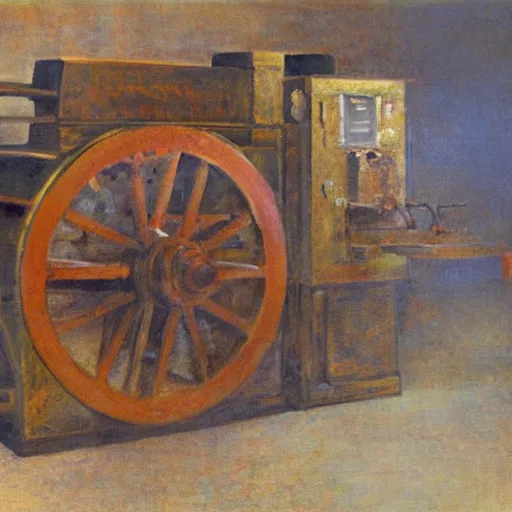 Prompt: an impressionistic painting of a wooden machine that is unrecognizable and hard to understand