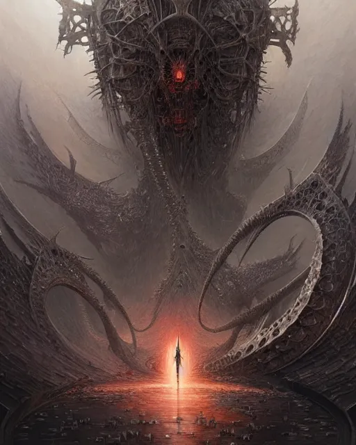 Image similar to The last enemy that shall be destroyed is death, artwork by artgerm, scifi, D&D, extraordinary phenomenon, fantasy, intricately detailed, elegant, digital painting, smooth, sharp focus, art by Greg Rutkowski, art by Ruth Asawa, art by Ted Nasmith, art by H.R. Giger