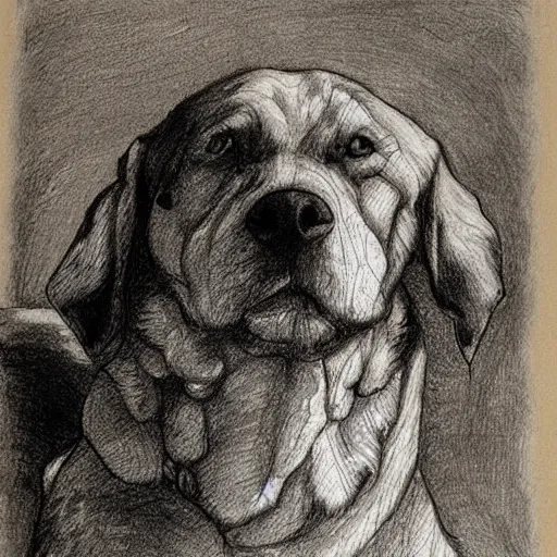 Image similar to sitting dog, artist sketch, michelangelo, beautiful composition, masterpiece
