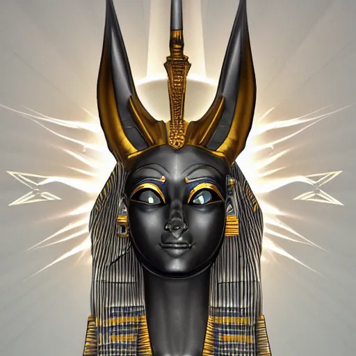 Image similar to egypt god, anubis, light beams, light lines, head, light circles, degital art, artstation, highly detailed, perfect lightning