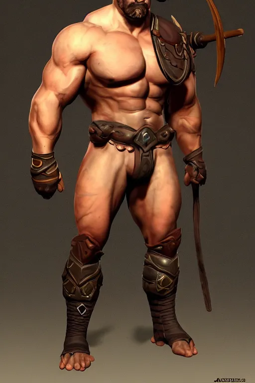 Image similar to anthropomorphic muscled bull warrior, Artstation