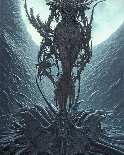 Image similar to The last enemy that shall be destroyed is death, artwork by artgerm, scifi, D&D, extraordinary phenomenon, fantasy, intricately detailed, elegant, digital painting, smooth, sharp focus, art by Greg Rutkowski, art by Ruth Asawa, art by Ted Nasmith, art by H.R. Giger