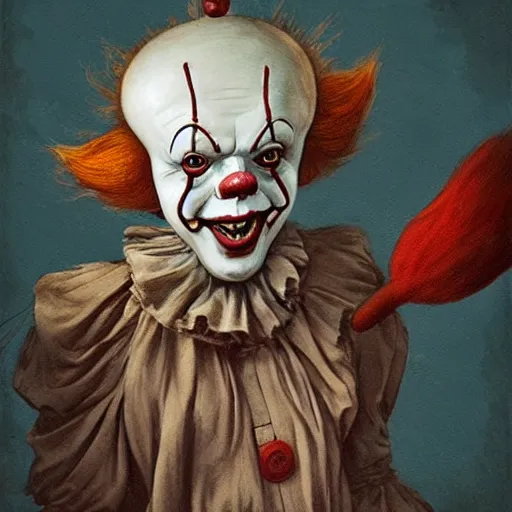 Image similar to pennywise as pulcinella, by esao andrews, by james jean, humorous illustration, hyperrealistic, big depth of field, warm colors, night scenery, low light, 3 d octane render, 4 k, conceptart, hyperdetailed, hyperrealistic, trending on artstation