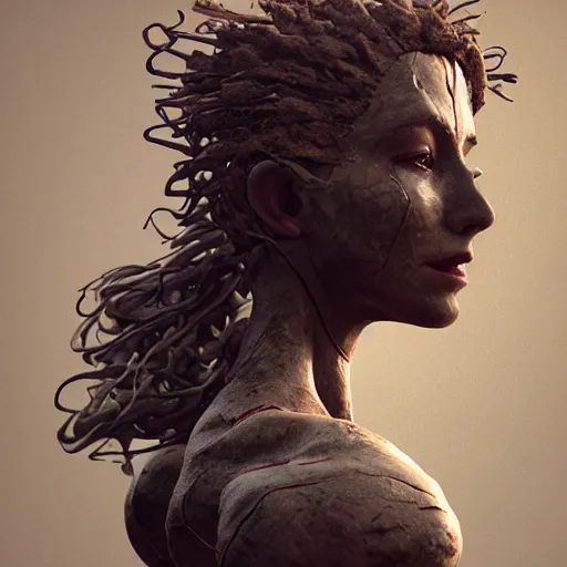 Prompt: a woman made of organic matter,, full body, character design, full body, octane visualization, volumetric lighting, cinematic, detailed, ornate, complex details