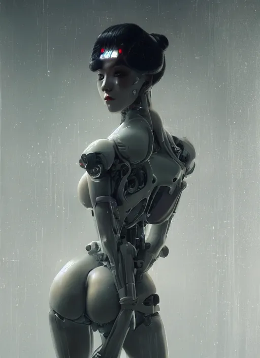 Prompt: portrait of a futuristic geisha cyborg, matte painting, cinematic lighting, unreal engine, in the style of ghost in the shell, kintsugi, modern fine art, fractal, intricate, elegant, highly detailed, digital photography, subsurface scattering, by jheronimus bosch and greg rutkowski,