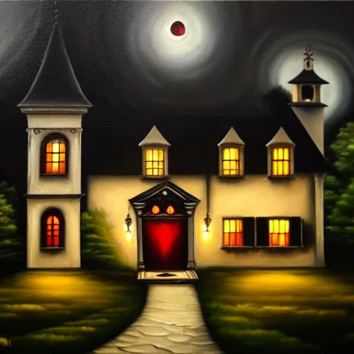 Image similar to dark, gothic, vampire, mansion, oil painting