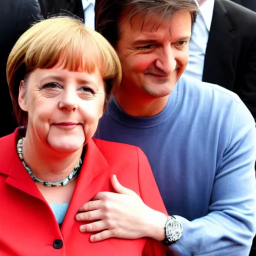 Prompt: nathan fillion and angela merkel in love