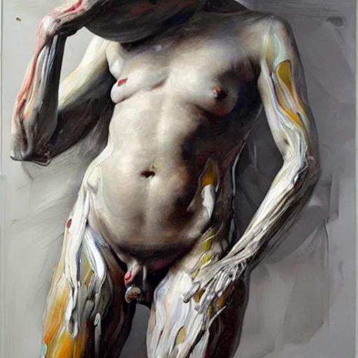 Prompt: body sculptures made with oil painting, brush strokes, by jenny saville. Dark atmosphere. volumetric