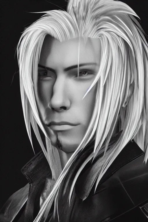 Image similar to A full portrait photo of sephiroth, f/22, 35mm, 2700K, perfect faces.