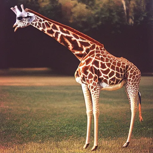 Image similar to a portra 800 photograph of a hybrid between a giraffe and a swan