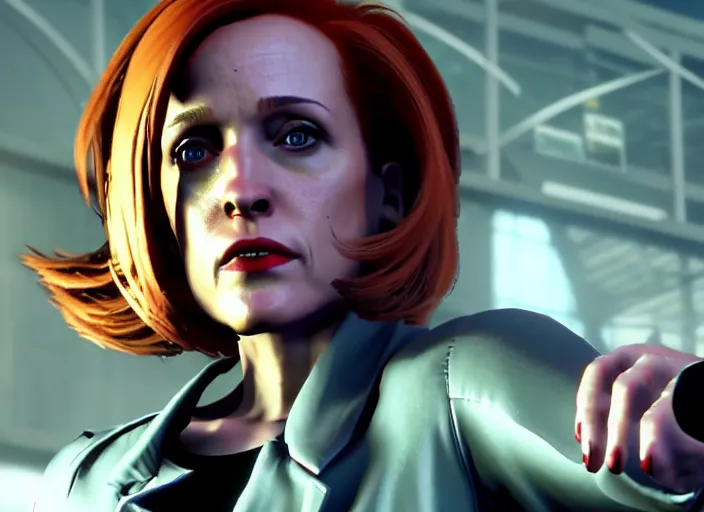 Prompt: dana scully in stret fighter v ( 2 0 1 7 ), dynamic pose, official media, ps 4 in - game cinematic, 5 k