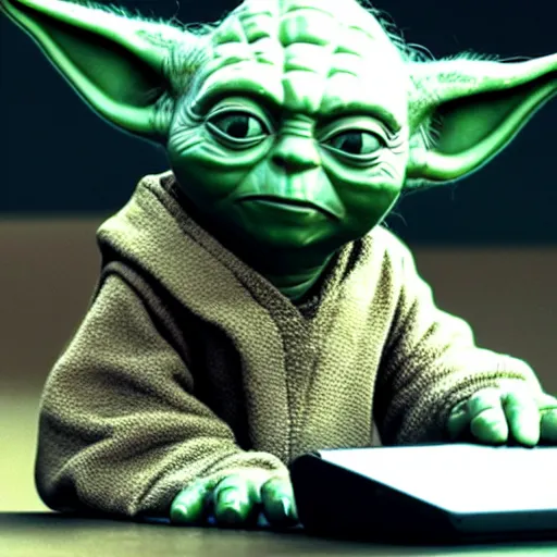 Image similar to yoda using computer