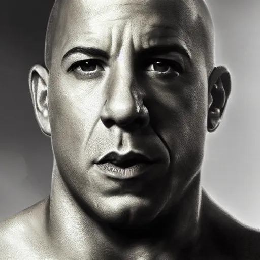 Image similar to Portrait of Vin Diesel as a angel with a halo above the head, digital art, trending on artstation, detalied,