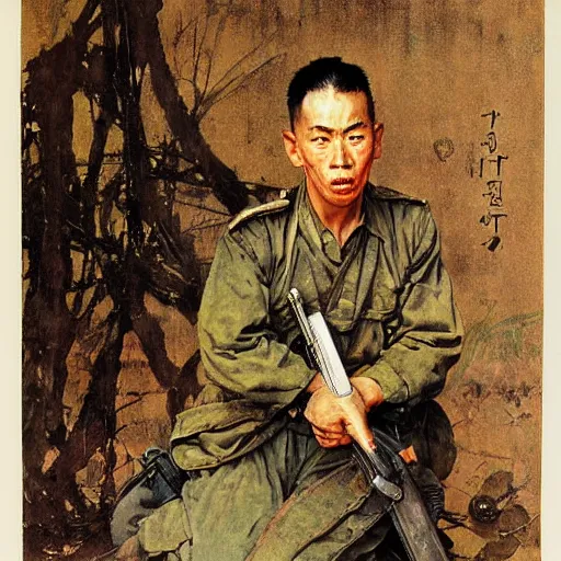 Image similar to Portrait of an imperial Japanese soldier, by Norman Rockwell