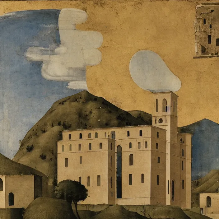 Image similar to a building in a serene landscape, by giotto