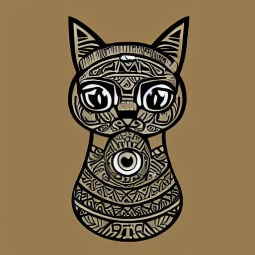 Image similar to tattoo sketch of a cat with one eye, a draft, maori ornament, polinesian style, minimalism, line art, vector