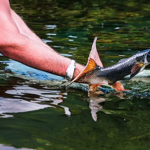 Prompt: a fish catching a human